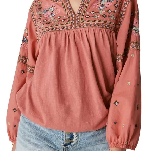 Lucky Brand Coral Embroidered Blouse - Picture 2 of 12